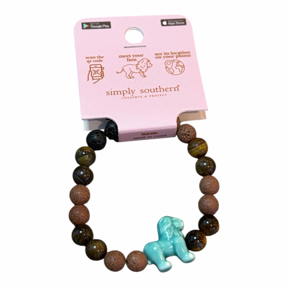 Simply Southern Brown & Black Lava Beads with Blue Lion Tracker Bracelet